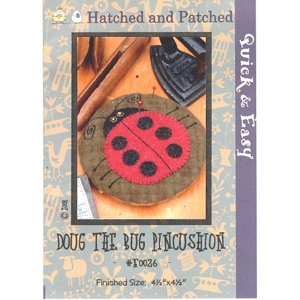 Front cover of stitchery pattern for a pin cushion featuring a ladybug design.