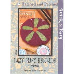 Hatched and Patched Lazy Daisy Pincushion