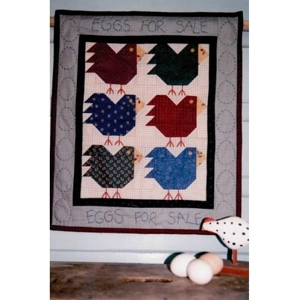 Front cover of craft pattern for a mini quilt featuring a country farmhouse hen theme.