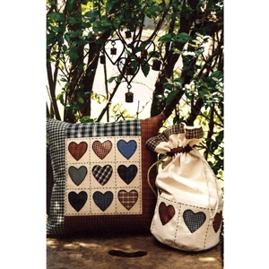 Hatched and Patched Pattern Heart Cushion and Bag