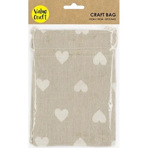 Jute Bags 13cm x 18cm White Hearts 2 Pack