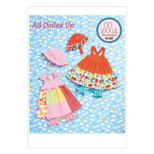 Sewing pattern cover showing infants summer dress set with matching hat.