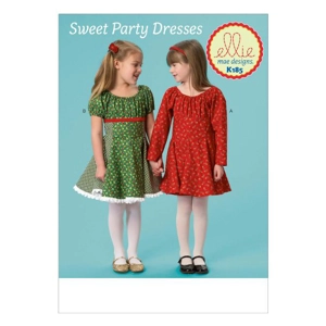 Sewing pattern cover showing girls flared dresses.