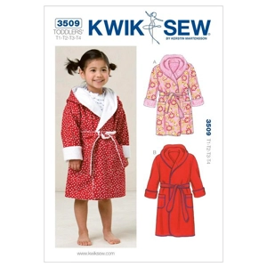 Sewing pattern cover showing toddlers shawl collar sleep robes.