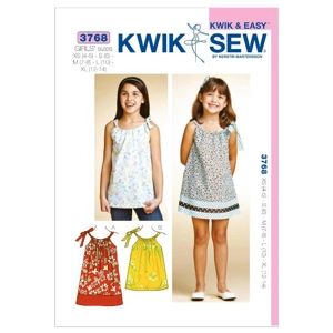 Sewing pattern cover showing girls gathered neck dresses.
