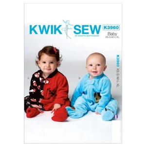 Sewing pattern cover showing infants footed jumpsuits.