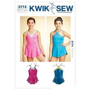 Sewing pattern cover showing girls leotard with skirt.