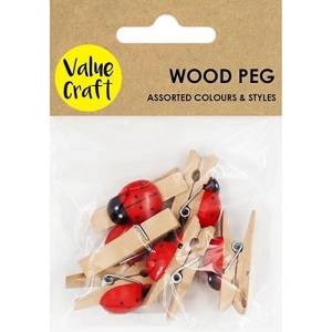 Value Craft Wood Pegs with Ladybugs 6 pk