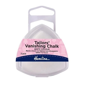 Triangular shaped plastic display box  containing white tailors chalk.