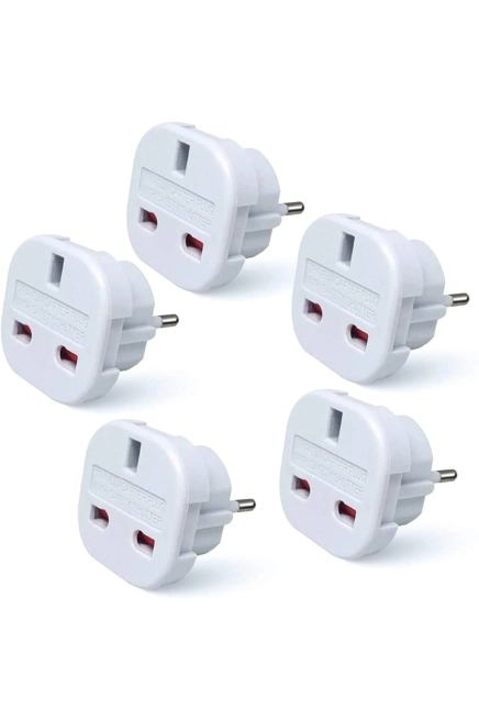 UK to EU Europe European Travel Adapter White Plug 2 Pin Pack of 10