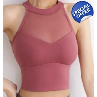 Mesh Halter Neck Top - Plum