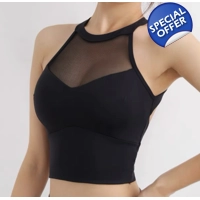 Mesh Halter Neck Top - Black