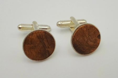 Silver plated cufflinks in amboyna burr