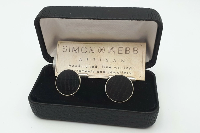 Silver plated cufflinks in black bog oak