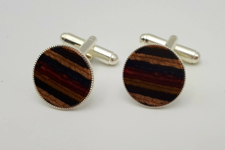 Silver plated cufflinks in rainbow wood