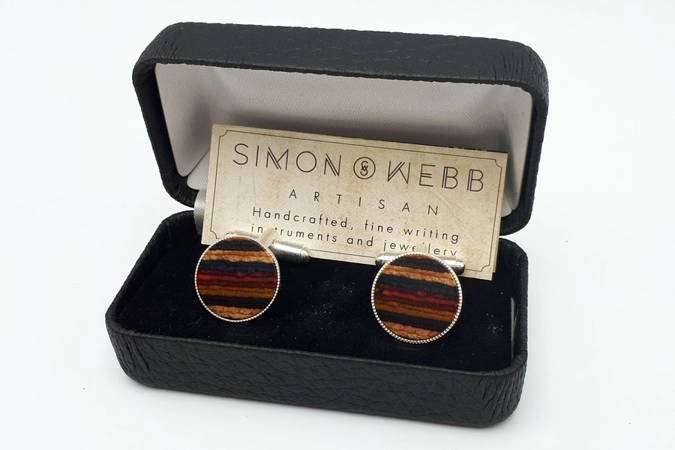 Silver plated cufflinks in rainbow wood