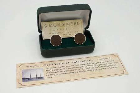 Sterling silver cufflinks in HMS Ganges teak