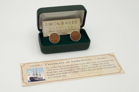 Sterling silver cufflinks in HMS Victory oak Sterling silver cufflinks in HMS Victory oak