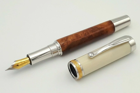 SF1 fountain pen in amboyna burr and synthetic ivory SF1 fountain pen in amboyna burr and synthetic ivory