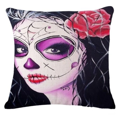 Tattoo Throw Pillow Case Day Of The Dead Girl Zombie Punk Tattoo Pinup Goth Doll