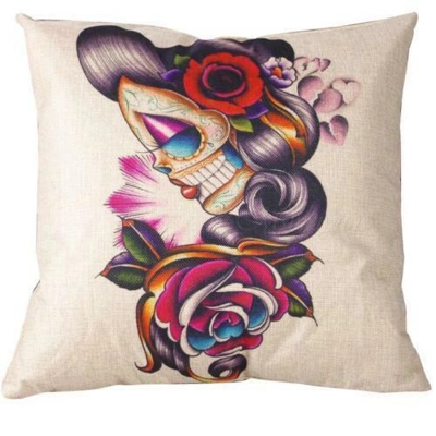 Vintage Gypsy Day Of The Dead Throw Pillow Case Cover Punk Tattoo Pinup Geisha