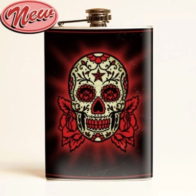 Sugar Skull Flask Day Of The Dead Tattoo Punk Rockabilly Liquor Beer Alcohol Emo Sugar Skull Flask Day Of The Dead Tattoo Punk Rockabilly Liquor Beer Alcohol Emo