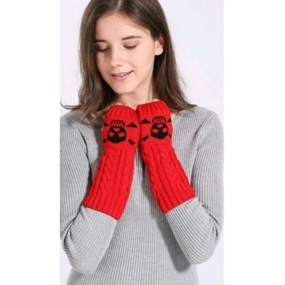 Skull Red Gloves Knit Warmers Fingerless Tattoo Punk Mittens Goth Pinup Winter