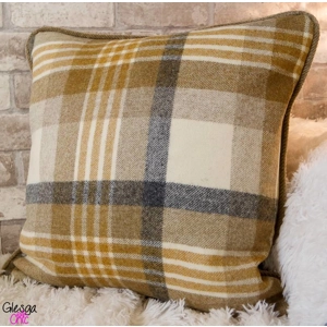 Abraham Moon Cheltenham Tartan Mustard Piped Cushion Cover..