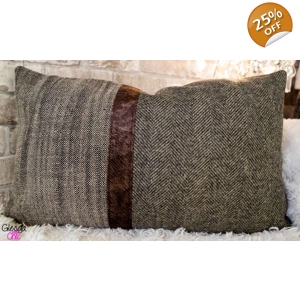 Zoffany Broxwood Lumbar Cushion Cover Chunky Linen Moon Herringbone Wool 40x60cm