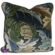 Cushion Cover Morris Acanthus Velvet Slate Green Silk Piping 40x40cm