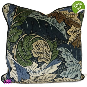 Cushion Cover Morris Acanthus Velvet Slate Green Silk Piping 40x40cm