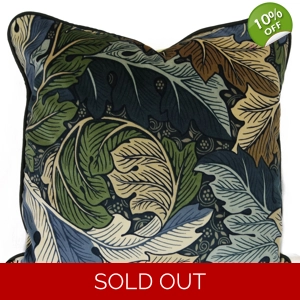 Cushion Cover Morris Acanthus Velvet Slate Green Silk Piping 40x40cm