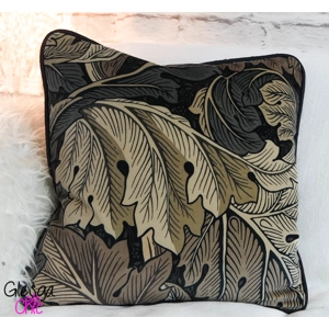 Cushion Cover Morris Acanthus Velvet Black Grey Brown Beige Piped