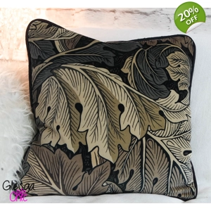 Cushion Cover Morris Acanthus Velvet Black Grey Brown Beige Piped