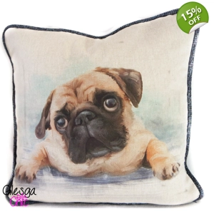 Cushion Cover Harris Tweed Pug 18x18 Blue Grey Plaid
