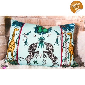 Cushion Cover Shipley Creatura Turquoise Piped Zebra Giraffe Fringed 14x20