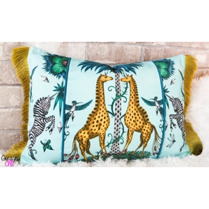 Cushion Cover Creatura Turquoise Piped Zebra Fringed