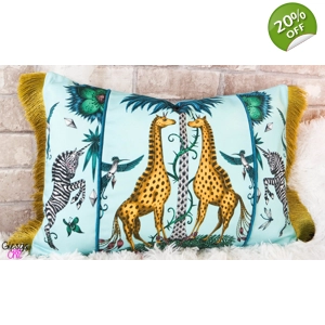 Cushion Cover Creatura Turquoise Piped Zebra Fringed