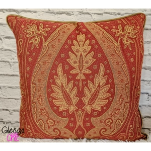 Cushion Cover Vintage Fabric Red Gold Piped 50x50cm Christmas Decor