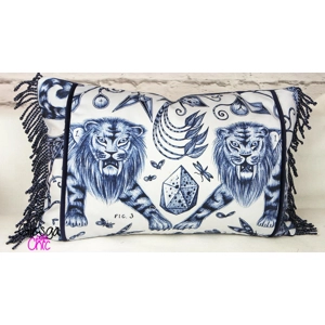 Cushion Cover Emma Shipley Extinct Navy Tiger Boudoir Fringed 12x20