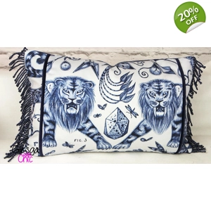 Cushion Cover Emma Shipley Extinct Navy Tiger Boudoir Fringed 12x20