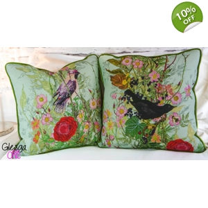 Timorous Beasties Fruit Looters Piped Cushion Cover Green