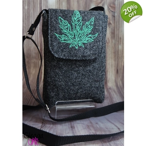 Harris Tweed Grey Cannabis Leaf Design Crossbody Phone Bag