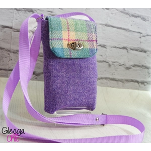 Harris Tweed Crossbody Phone Bag Lilac Purple Tartan
