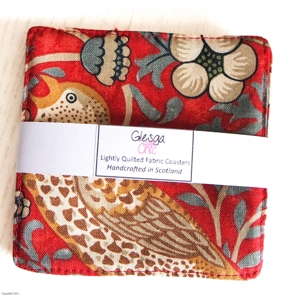 Handmade Coasters Morris Strawberry Thief Crimson