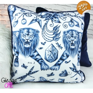 Cushion Cover Emma Shipley Extinct Navy Tiger 43x43cm Piped
