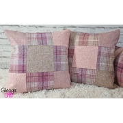 Cottagecore Patchwork Cushion Cover Pink Tartan Abraham Moon Wool 40x40cm