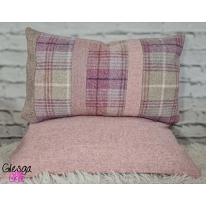 Cottagecore Patchwork Cushion Cover Pink Tartan Abraham Moon Wool 30x50cm