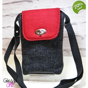 Harris Tweed Red Grey Crossbody Phone Bag