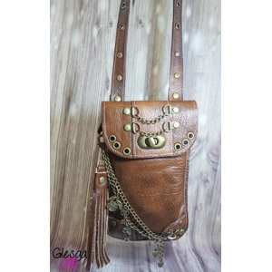 Handmade Steampunk Leather Phone Crossbody Bag Brown